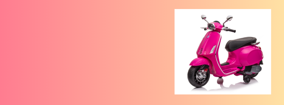 Scooter électrique Vespa 6V pour enfant, sûr, stable et stylé, idéal pour les premières expériences de conduite.